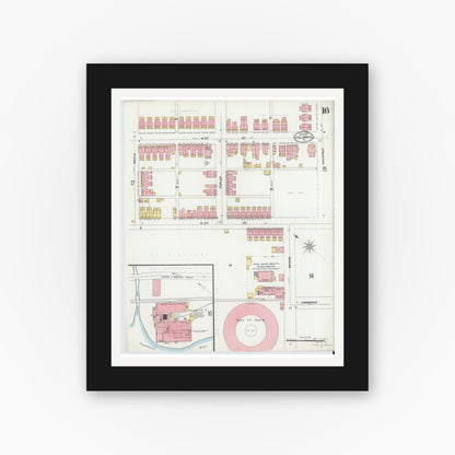 Old map wall art mockup — black gallery frame with white mat — Sanborn Fire Insurance Map from Columbia, Lancaster County, Pennsylvania (1899), Sheet #0016