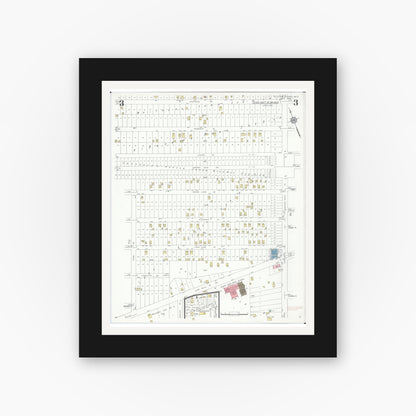 Old map wall art mockup — black gallery frame with white mat — Sanborn Fire Insurance Map from Saint Clair Shores, Macomb County, Michigan (1933), Sheet #0003