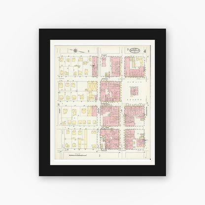 Old map wall art mockup — black gallery frame with white mat — Sanborn Fire Insurance Map from Greenville, Hunt County, Texas (1914), Sheet #0004
