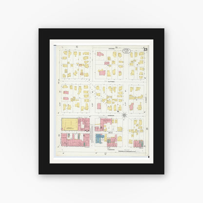 Old map wall art mockup — black gallery frame with white mat — Sanborn Fire Insurance Map from Flint, Genesee County, Michigan (1902), Sheet #0013