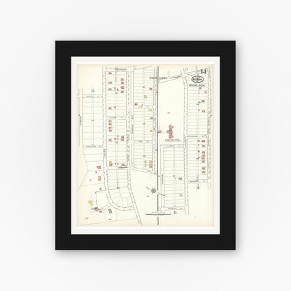 Old map wall art mockup — black gallery frame with white mat — Sanborn Fire Insurance Map from Natrona, Allegheny County, Pennsylvania (1921), Sheet #0014