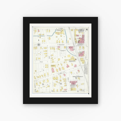 Old map wall art mockup — black gallery frame with white mat — Sanborn Fire Insurance Map from Ann Arbor, Washtenaw County, Michigan (1908), Sheet #0006