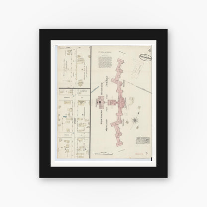 Old map wall art mockup — black gallery frame with white mat — Sanborn Fire Insurance Map from Traverse City, Grand Traverse County, Michigan (1884), Sheet #0004
