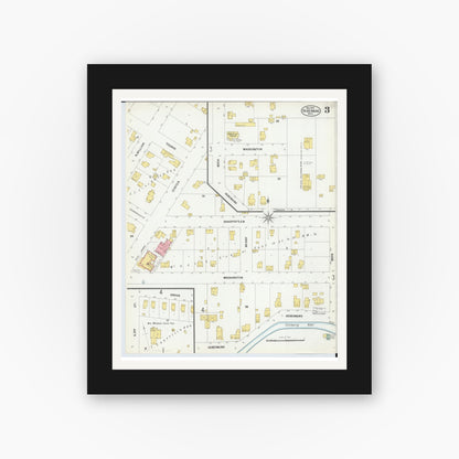 Old map wall art mockup — black gallery frame with white mat — Sanborn Fire Insurance Map from Sebewaing, Huron County, Michigan (1901), Sheet #0003