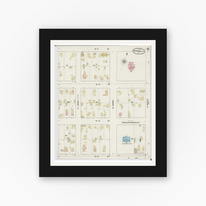 Old map wall art mockup — black gallery frame with white mat — Sanborn Fire Insurance Map from Faribault, Rice County, Minnesota (1889), Sheet #0006