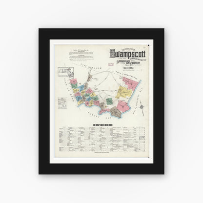 Old map wall art mockup — black gallery frame with white mat — Sanborn Fire Insurance Map from Swampscott, Essex County, Massachusetts (1913) - Complete Map Set