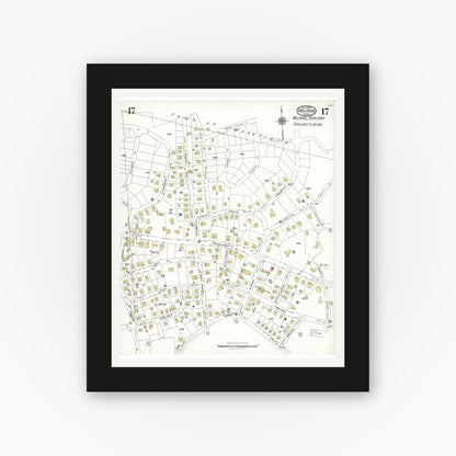 Old map wall art mockup — black gallery frame with white mat — Sanborn Fire Insurance Map from Melrose, Middlesex County, Massachusetts (1923), Sheet #0017