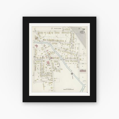 Old map wall art mockup — black gallery frame with white mat — Sanborn Fire Insurance Map from Hornell, Steuben County, New York (1915), Sheet #0034