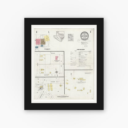 Old map wall art mockup — black gallery frame with white mat — Sanborn Fire Insurance Map from West Columbia, Brazoria County, Texas (1926) - Complete Map Set