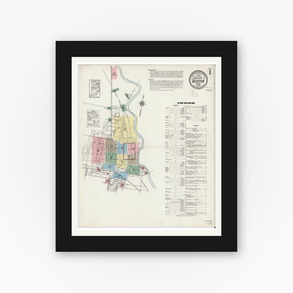 Old map wall art mockup — black gallery frame with white mat — Sanborn Fire Insurance Map from Decatur, Adams County, Indiana (1914) - Complete Map Set