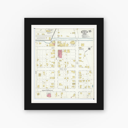 Old map wall art mockup — black gallery frame with white mat — Sanborn Fire Insurance Map from Barberton, Summit County, Ohio (1916), Sheet #0025