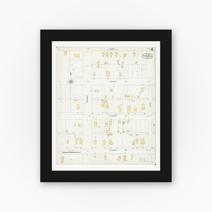Old map wall art mockup — black gallery frame with white mat — Sanborn Fire Insurance Map from Fergus Falls, Otter Tail County, Minnesota (1903), Sheet #0004
