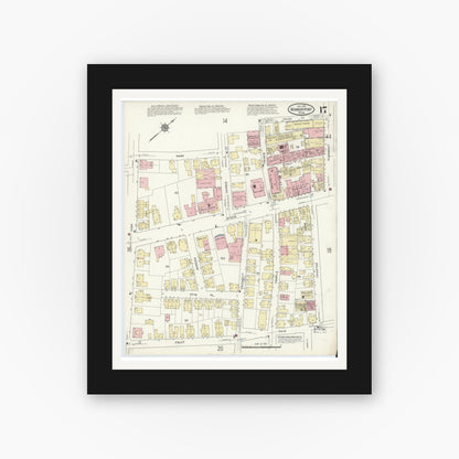 Old map wall art mockup — black gallery frame with white mat — Sanborn Fire Insurance Map from Newburyport, Essex County, Massachusetts (1914), Sheet #0017