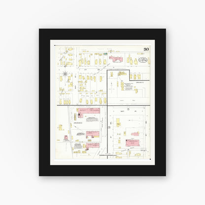 Old map wall art mockup — black gallery frame with white mat — Sanborn Fire Insurance Map from Clinton, Clinton County, Iowa (1902), Sheet #0030