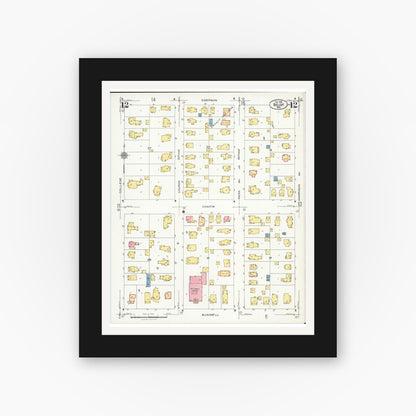 Old map wall art mockup — black gallery frame with white mat — Sanborn Fire Insurance Map from Beloit, Rock County, Wisconsin (1926), Sheet #0012