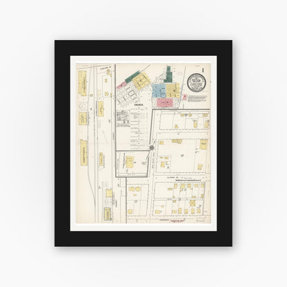 Old map wall art mockup — black gallery frame with white mat — Sanborn Fire Insurance Map from Concord, Contra Costa County, California (1912), Sheet #0001