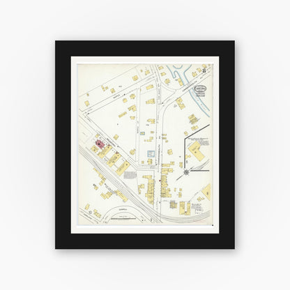 Old map wall art mockup — black gallery frame with white mat — Sanborn Fire Insurance Map from Concord, Middlesex County, Massachusetts (1918), Sheet #0008