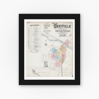 Old map wall art mockup — black gallery frame with white mat — Sanborn Fire Insurance Map from Westfield, Hampden County, Massachusetts (1889) - Complete Map Set
