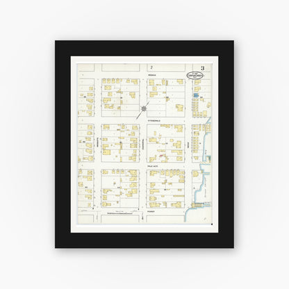 Old map wall art mockup — black gallery frame with white mat — Sanborn Fire Insurance Map from Corpus Christi, Nueces County, Texas (1909), Sheet #0003