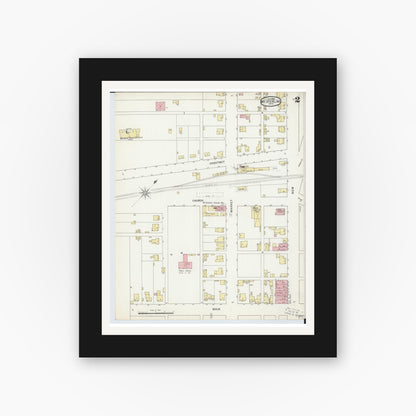 Old map wall art mockup — black gallery frame with white mat — Sanborn Fire Insurance Map from Mount Sterling, Madison County, Ohio (1895), Sheet #0002