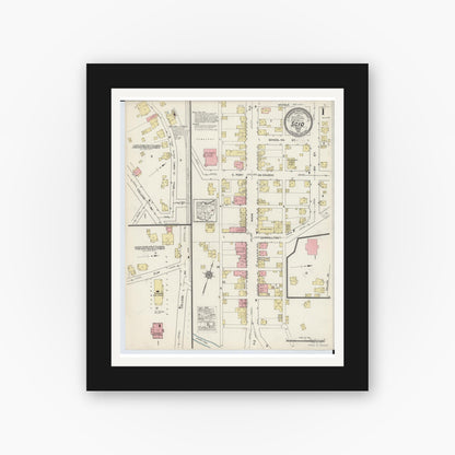 Old map wall art mockup — black gallery frame with white mat — Sanborn Fire Insurance Map from Scio, Harrison County, Ohio (1915) - Complete Map Set