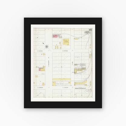 Old map wall art mockup — black gallery frame with white mat — Sanborn Fire Insurance Map from Madison, Dane County, Wisconsin (1902), Sheet #0036