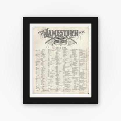 Old map wall art mockup — black gallery frame with white mat — Sanborn Fire Insurance Map from Jamestown, Chautauqua County, New York (1902), Sheet #0001