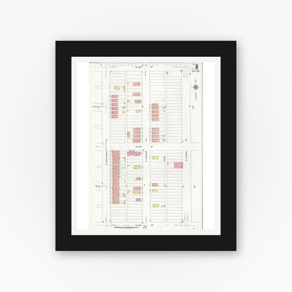 Old map wall art mockup — black gallery frame with white mat — Sanborn Fire Insurance Map from Chicago, Cook County, Illinois (1920), Sheet #0008