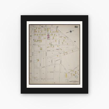 Old map wall art mockup — black gallery frame with white mat — Sanborn Fire Insurance Map from Worcester, Worcester County, Massachusetts (1910), Sheet #0164