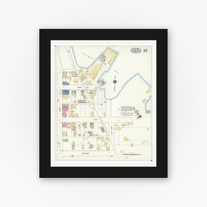 Old map wall art mockup — black gallery frame with white mat — Sanborn Fire Insurance Map from Sturgeon Bay, Door County, Wisconsin (1919), Sheet #0013