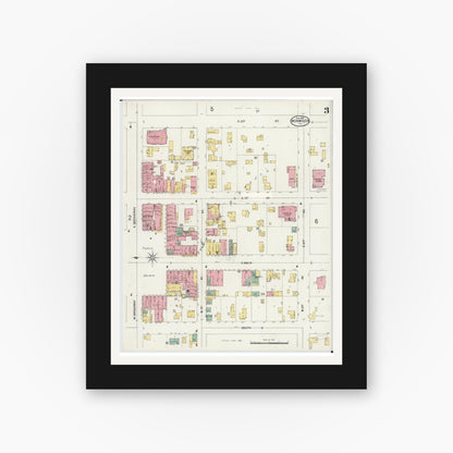 Old map wall art mockup — black gallery frame with white mat — Sanborn Fire Insurance Map from Monmouth, Warren County, Illinois (1898), Sheet #0003