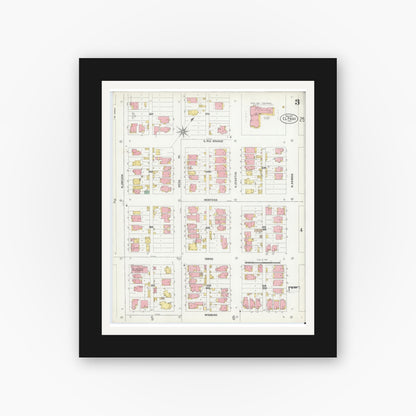 Old map wall art mockup — black gallery frame with white mat — Sanborn Fire Insurance Map from El Paso, El Paso County, Texas (1902), Sheet #0003