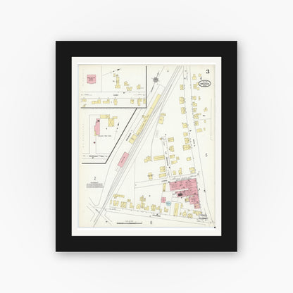 Old map wall art mockup — black gallery frame with white mat — Sanborn Fire Insurance Map from Andover, Essex County, Massachusetts (1911), Sheet #0003