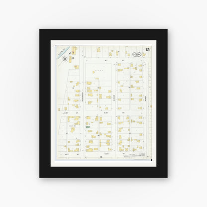 Old map wall art mockup — black gallery frame with white mat — Sanborn Fire Insurance Map from Alpena, Alpena County, Michigan (1901), Sheet #0015