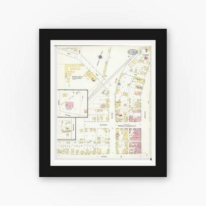 Old map wall art mockup — black gallery frame with white mat — Sanborn Fire Insurance Map from Richwood, Union County, Ohio (1910), Sheet #0002
