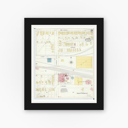 Old map wall art mockup — black gallery frame with white mat — Sanborn Fire Insurance Map from Fostoria, Seneca, Hancock, And Wood Counties, Ohio (1908), Sheet #0021