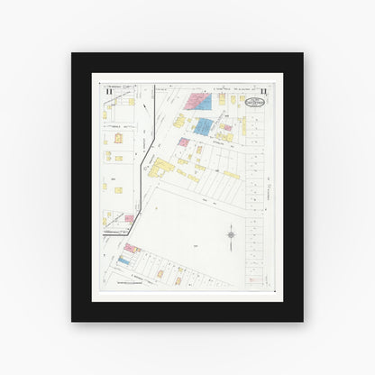 Old map wall art mockup — black gallery frame with white mat — Sanborn Fire Insurance Map from East Detroit, Macomb County, Michigan (1931), Sheet #0011