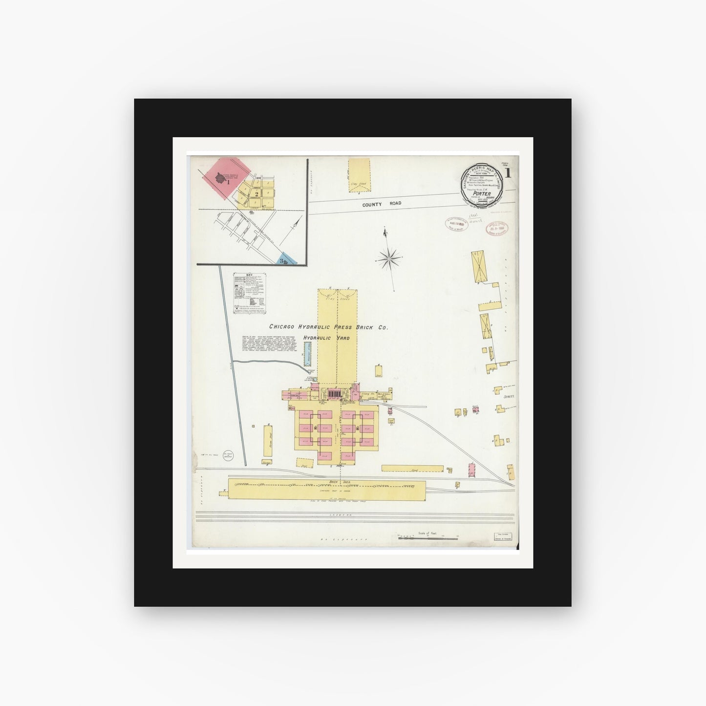 Old map wall art mockup — black gallery frame with white mat — Sanborn Fire Insurance Map from Porter, Porter County, Indiana (1899) - Complete Map Set