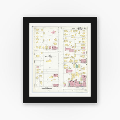 Old map wall art mockup — black gallery frame with white mat — Sanborn Fire Insurance Map from Warren, Trumbull County, Ohio (1908), Sheet #0014