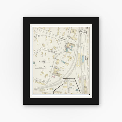 Old map wall art mockup — black gallery frame with white mat — Sanborn Fire Insurance Map from South Farmington, Middlesex County, Massachusetts (1887), Sheet #0002