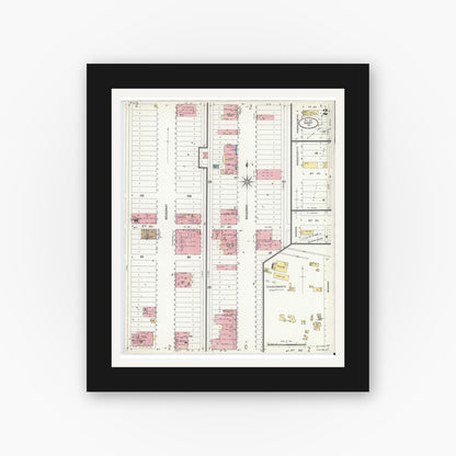 Old map wall art mockup — black gallery frame with white mat — Sanborn Fire Insurance Map from Gary, Lake County, Indiana (1907), Sheet #0002