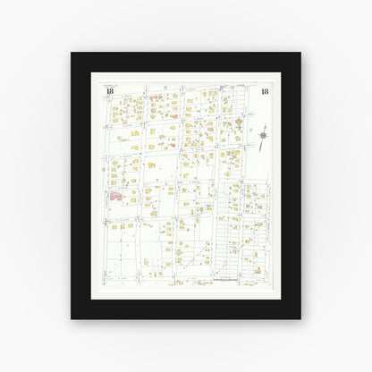 Old map wall art mockup — black gallery frame with white mat — Sanborn Fire Insurance Map from Palestine, Anderson County, Texas (1935), Sheet #0018