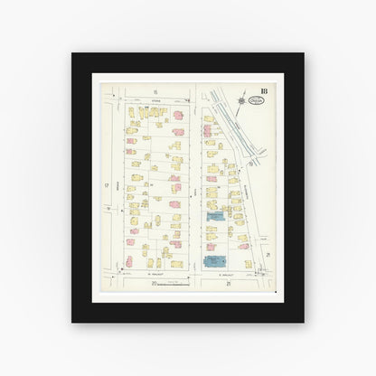 Old map wall art mockup — black gallery frame with white mat — Sanborn Fire Insurance Map from Oneida, Madison County, New York (1914), Sheet #0018