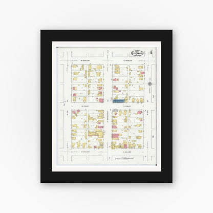 Old map wall art mockup — black gallery frame with white mat — Sanborn Fire Insurance Map from Upper Sandusky, Wyandot County, Ohio (1921), Sheet #0004
