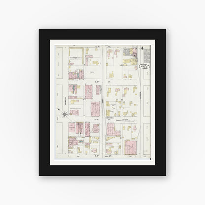 Old map wall art mockup — black gallery frame with white mat — Sanborn Fire Insurance Map from Waco, McLennan County, Texas (1889), Sheet #0004