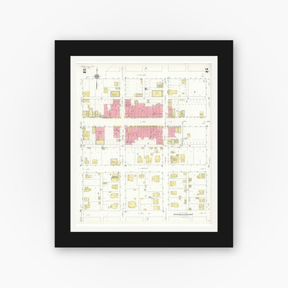 Old map wall art mockup — black gallery frame with white mat — Sanborn Fire Insurance Map from Wolfe City, Hunt County, Texas (1934), Sheet #0002