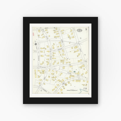 Old map wall art mockup — black gallery frame with white mat — Sanborn Fire Insurance Map from Hudson, Middlesex County, Massachusetts (1909), Sheet #0005