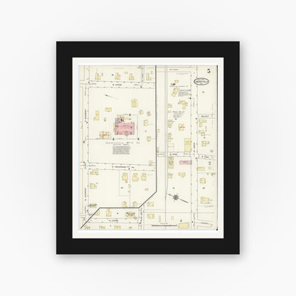 Old map wall art mockup — black gallery frame with white mat — Sanborn Fire Insurance Map from Cherryville, Gaston County, North Carolina (1914), Sheet #0005