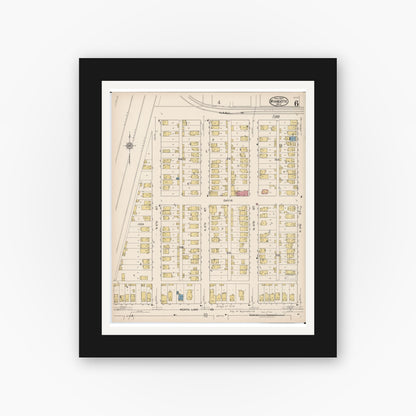 Old map wall art mockup — black gallery frame with white mat — Sanborn Fire Insurance Map from Wyandotte, Wayne County, Michigan (1922), Sheet #0006