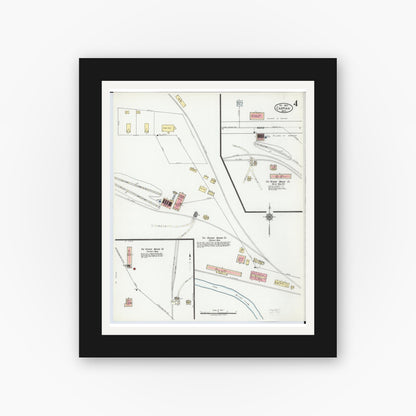 Old map wall art mockup — black gallery frame with white mat — Sanborn Fire Insurance Map from Caspian, Iron County, Michigan (1922), Sheet #0004